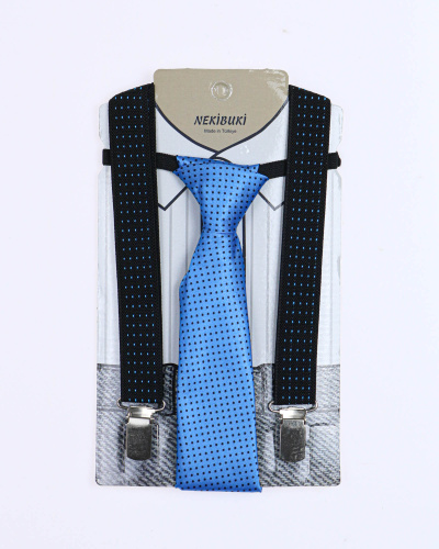 NEKIBUKI 1071 Набор подтяжки + галстук (цвет: Черный\электрик)