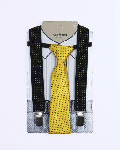 NEKIBUKI 1071 Набор подтяжки + галстук (цвет: Черный\желтый)